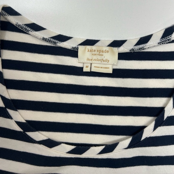 Kate Spade Mini Dress Ruffle Rosette Front Stripe Navy Blue Size Medium - Picture 5 of 12